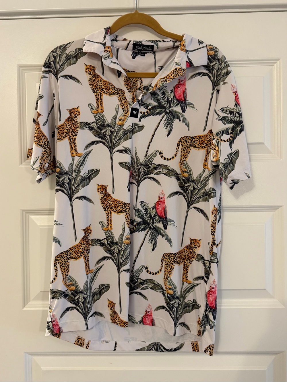 Bad Birdie Golf Polo Tropical Leopard Print Shirt - White